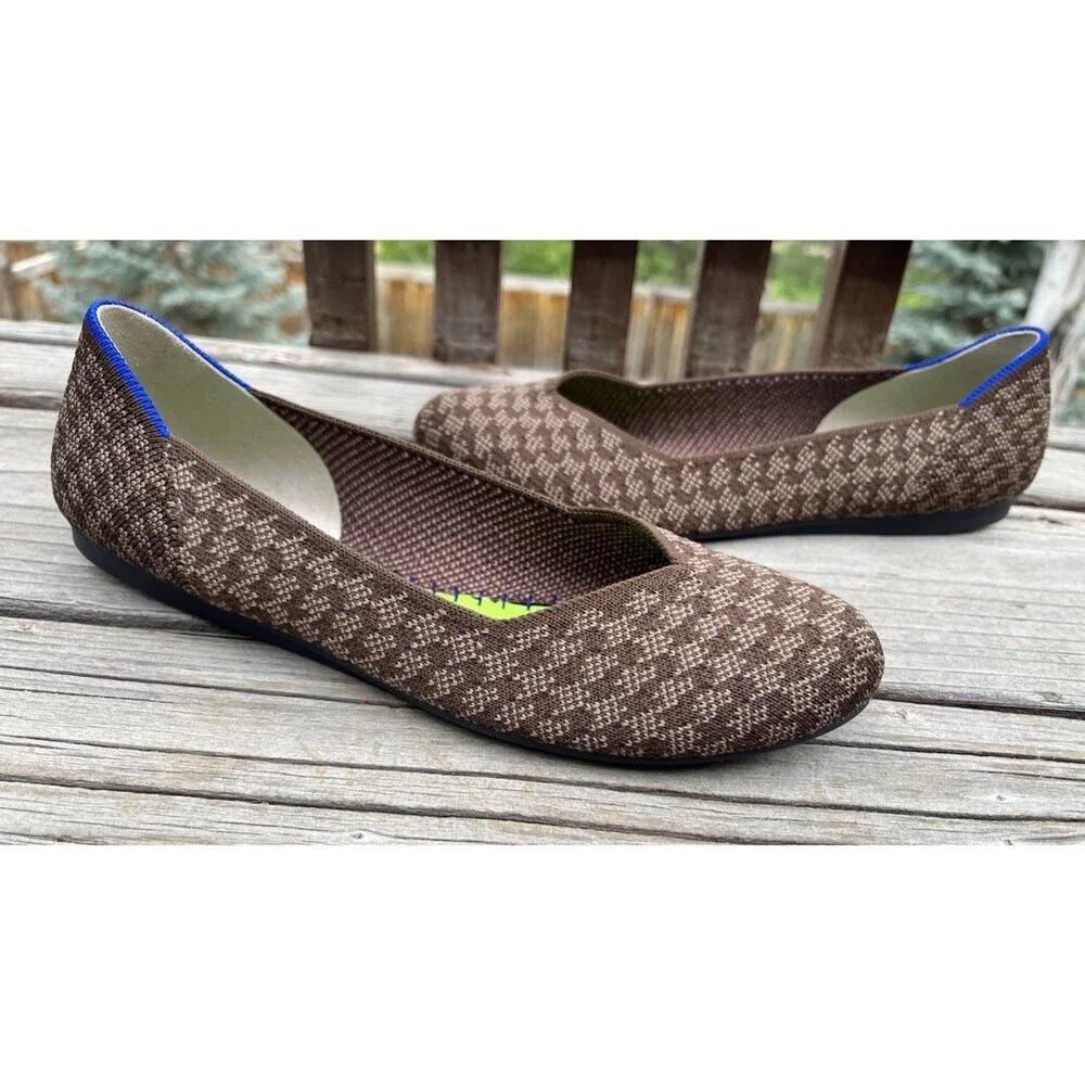 Rothy’s Women’s 7 Flats Cocoa Houndstooth Round Toe *NO INSOLES*